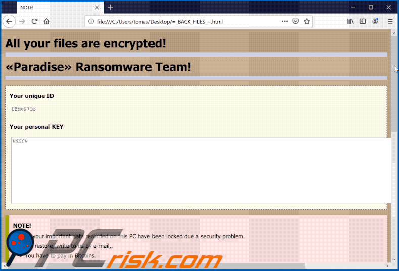 Safe ransomware's ransom note
