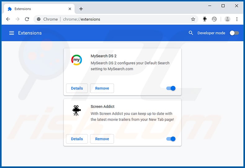 Removing search.mysearch.com related Google Chrome extensions
