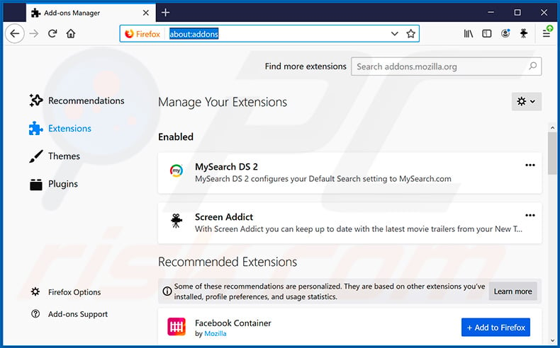 Removing search.mysearch.com related Mozilla Firefox extensions