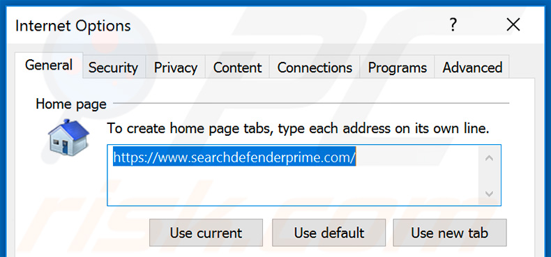 Removing searchdefenderprime.com from Internet Explorer homepage