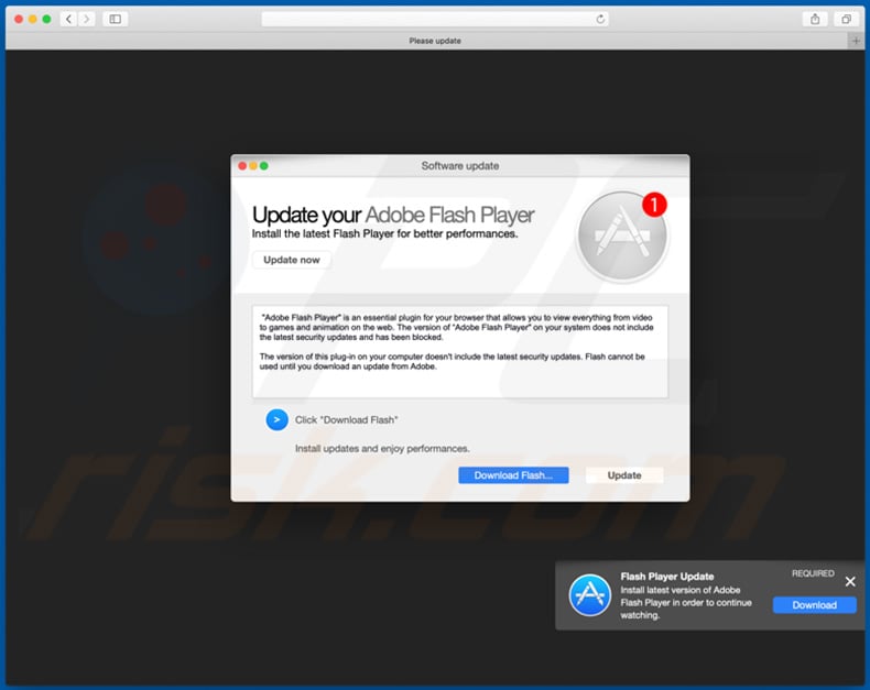 Scam website promoting fake Adobe Flash Player installer which promotes SearchItNow browser hijacker