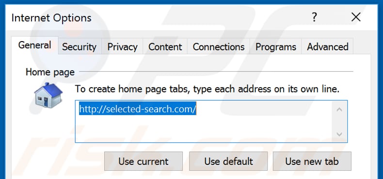 Removing selected-search.com from Internet Explorer homepage