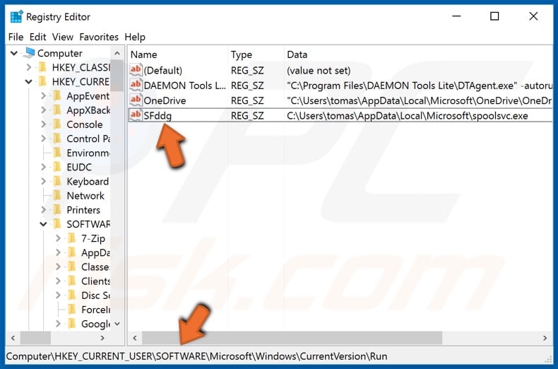 Spoolsvc.exe added to the RUN key in the registry