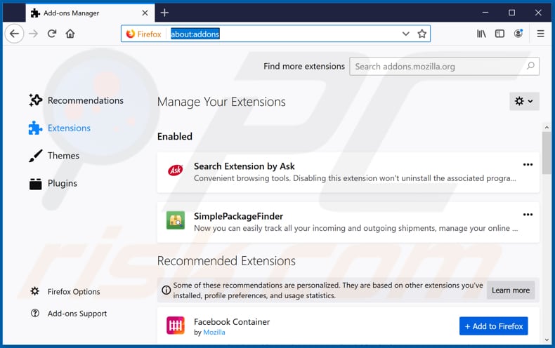 Removing hp.myway.com related Mozilla Firefox extensions