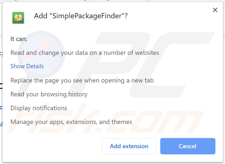 SimplePackageFinder asks to be added to a browser