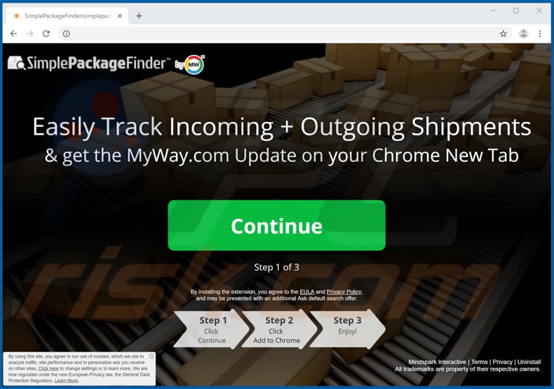 Website used to promote SimplePackageFinder browser hijacker
