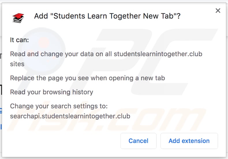 Students Learn Together asks for a permission to be installed on Chrome