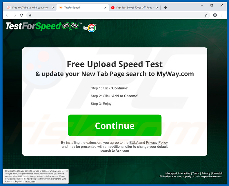 TestForSpeed browser hijacker promoting website (sample 2)