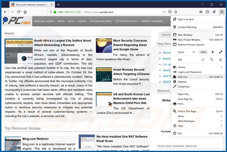 Removing rogue extensions from Mozilla Firefox step 1