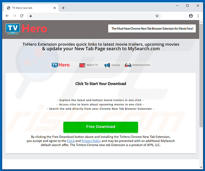 TvHero browser hijacker promoting website (sample 2)