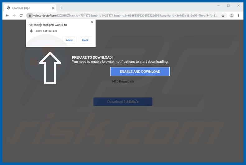 veletonjectof[.]pro pop-up redirects