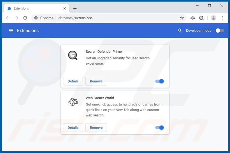 Removing webgamerworld.com related Google Chrome extensions