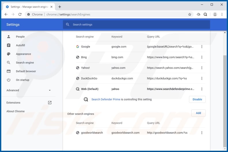 Removing webgamerworld.com from Google Chrome default search engine