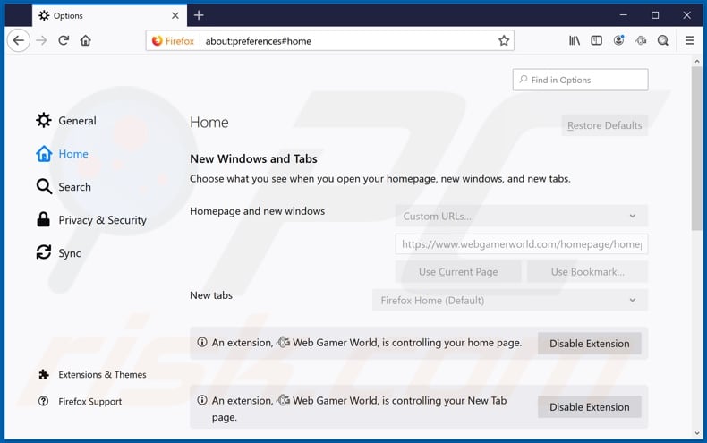 webgamerworld-ff2Removing webgamerworld.com from Mozilla Firefox homepage
