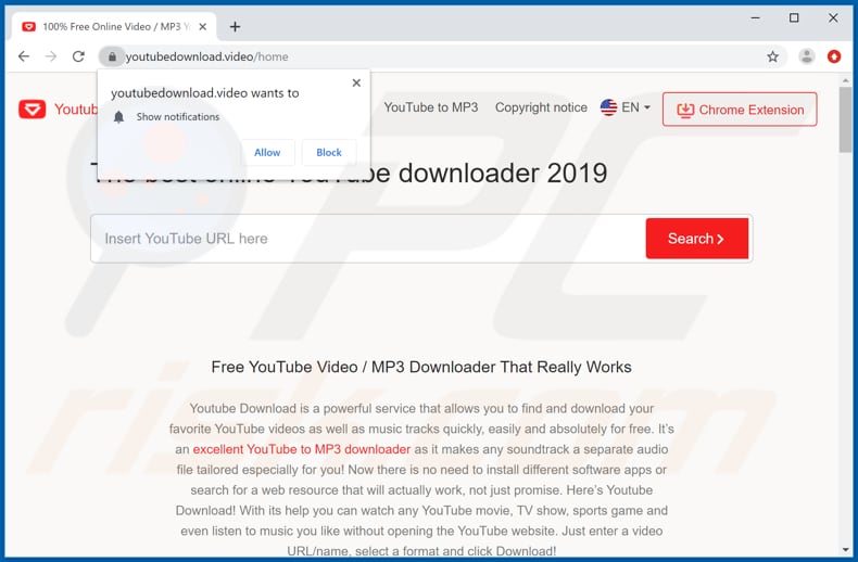 youtubedownload[.]video pop-up redirects