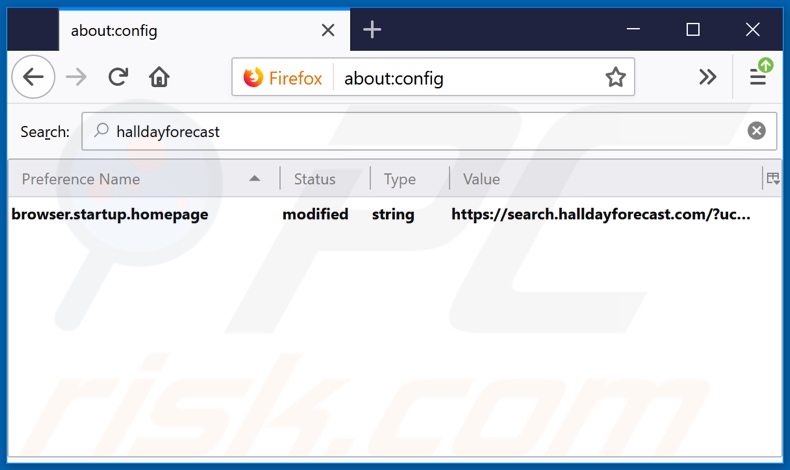 Removing search.halldayforecast.com from Mozilla Firefox default search engine