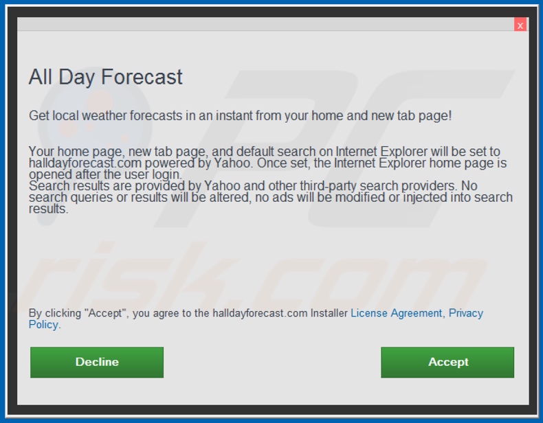 Official All Day Forecast browser hijacker installation setup