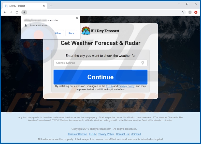 Website used to promote All Day Forecast browser hijacker