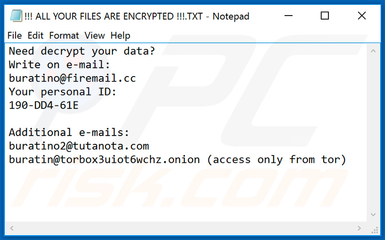 Buran ransomware new note
