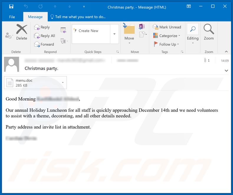 Christmas Party Email variant