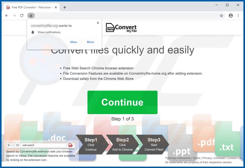 Website used to promote ConvertMyFile Search browser hijacker