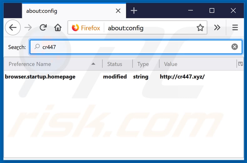 Removing cr447.xyz from Mozilla Firefox default search engine
