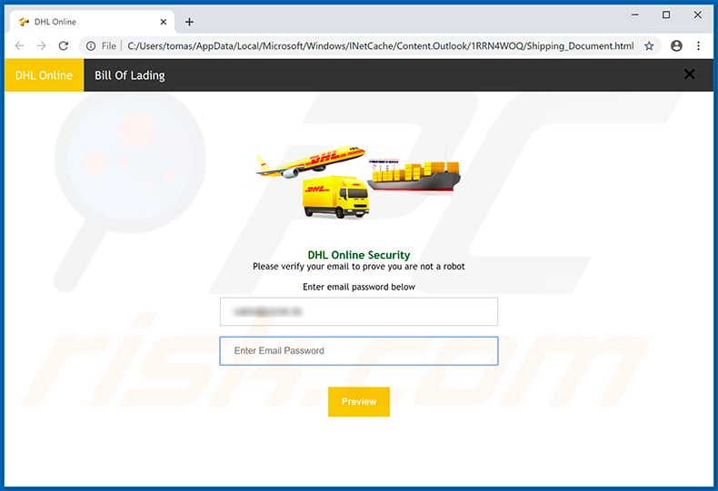 Malicious DHL spam campaign attachment stealing account credentials