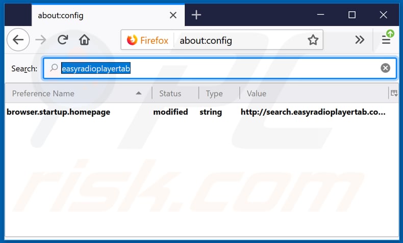 Removing search.easyradioplayertab.com from Mozilla Firefox default search engine