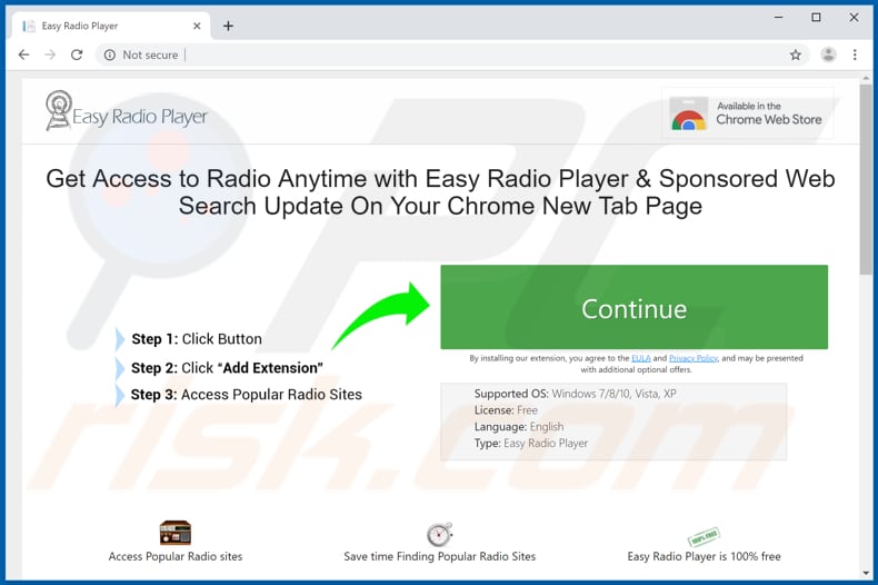 Website used to promote Easy Radio Player browser hijacker