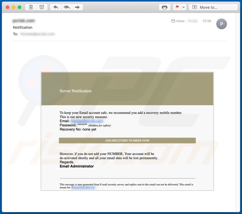 Email credentials phishing spam campaign