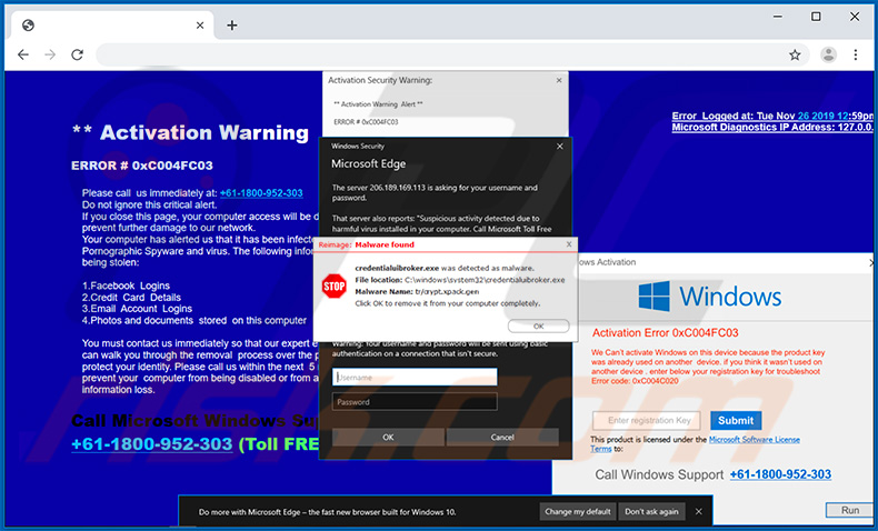 Activation Error 0xC004FC03 pop-up scam