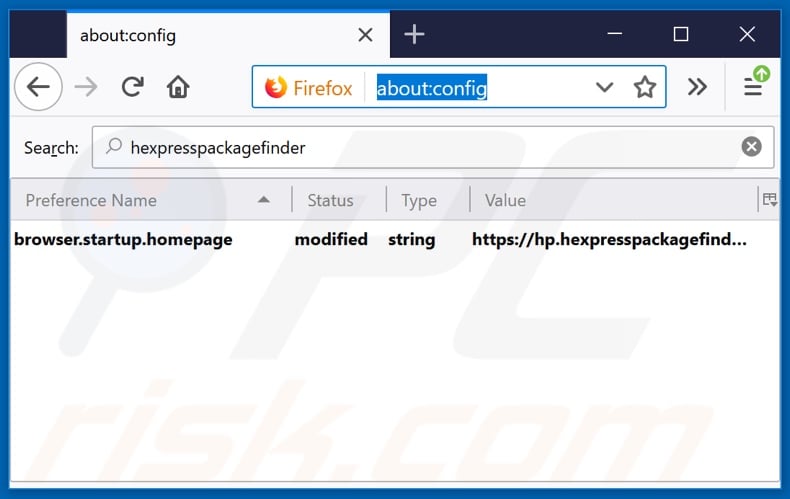 Removing hp.hexpresspackagefinder.com from Mozilla Firefox default search engine