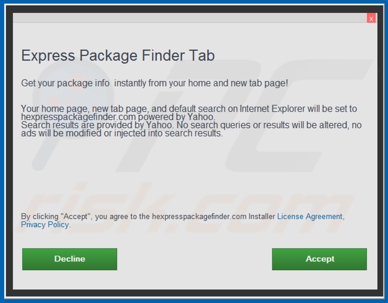 Official Express Package Finder Tab browser hijacker installation setup