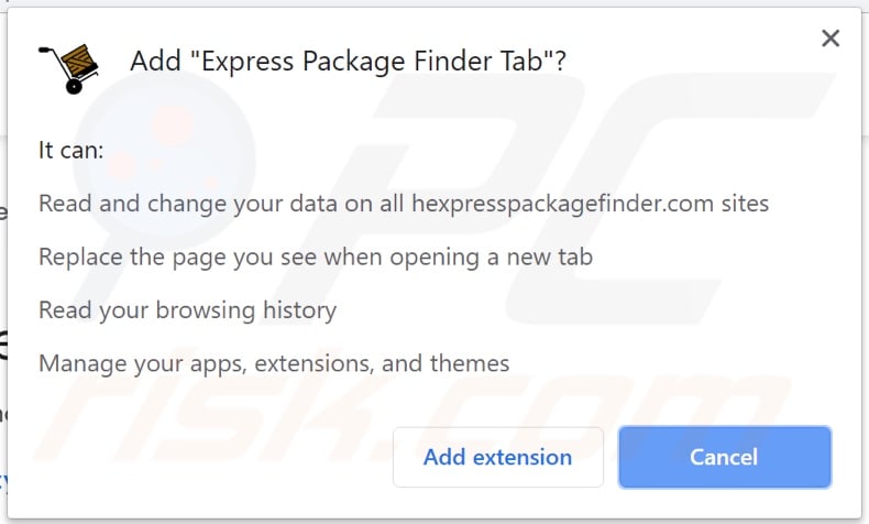 Express Package Finder Tab asking for permissions