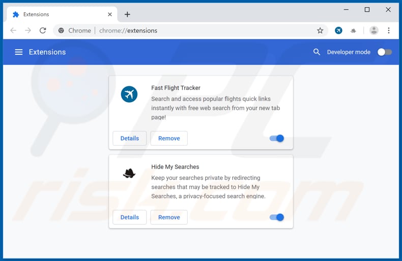 Removing search.fastflighttrackertab.com related Google Chrome extensions