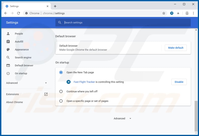 Removing search.fastflighttrackertab.com from Google Chrome homepage