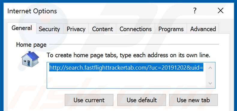 Removing search.fastflighttrackertab.com from Internet Explorer homepage