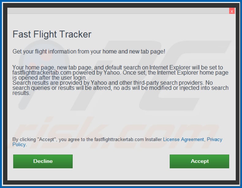 Official Fast Flight Tracker browser hijacker installation setup
