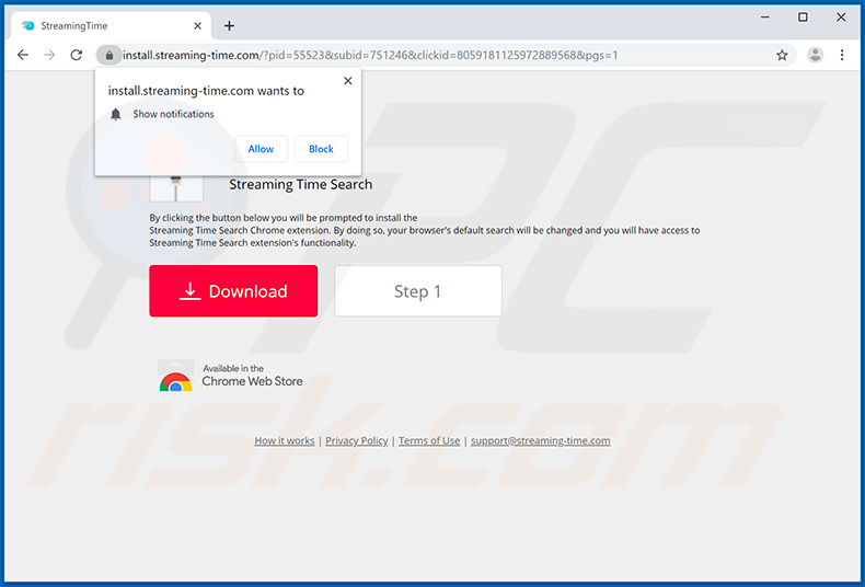 Streaming Time browser hijacker promoting website