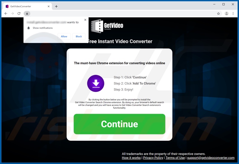 Website used to promote Get Video Converter Search browser hijacker