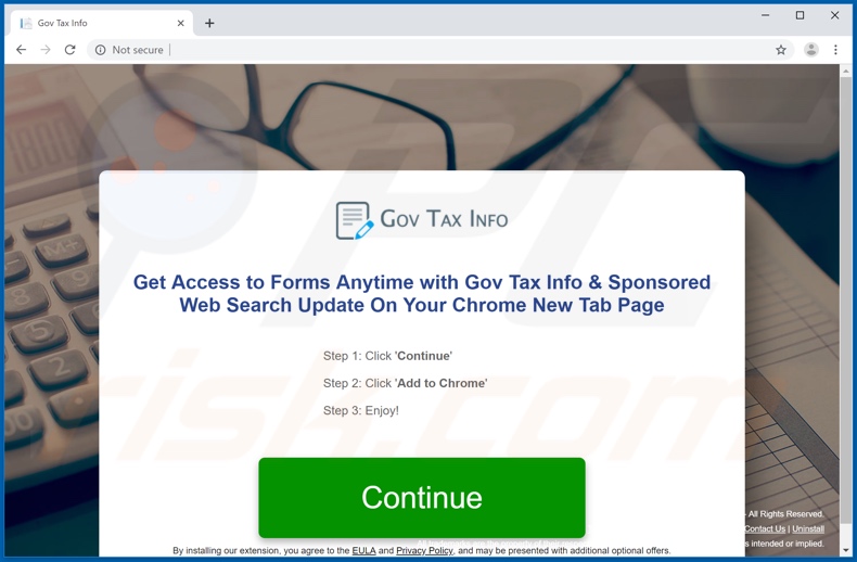 Website used to promote Gov Tax Info browser hijacker