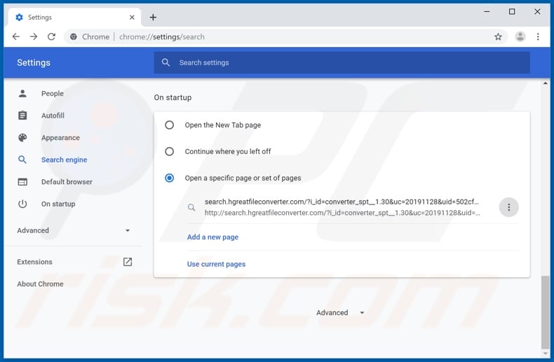 Removing search.hgreatfileconverter.com from Google Chrome homepage