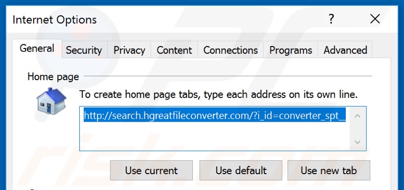 Removing search.hgreatfileconverter.com from Internet Explorer homepage
