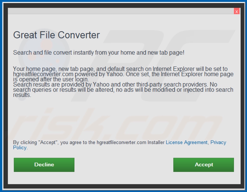 Official Great File Converter browser hijacker installation setup