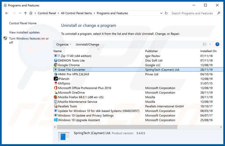 search.hgreatfileconverter.com browser hijacker uninstall via Control Panel