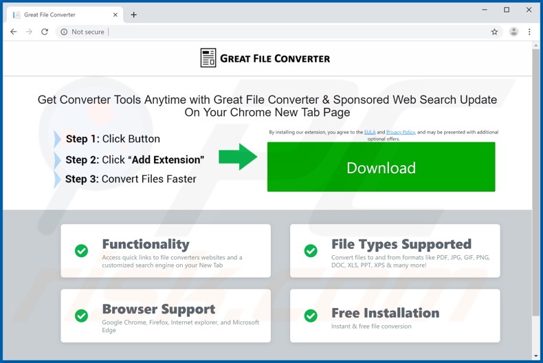 Website used to promote Great File Converter browser hijacker