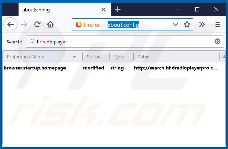 Removing search.hhdradioplayerpro.com from Mozilla Firefox default search engine