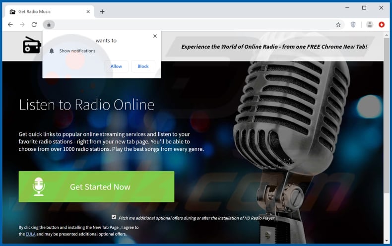 Website used to promote HD Radio Player browser hijacker