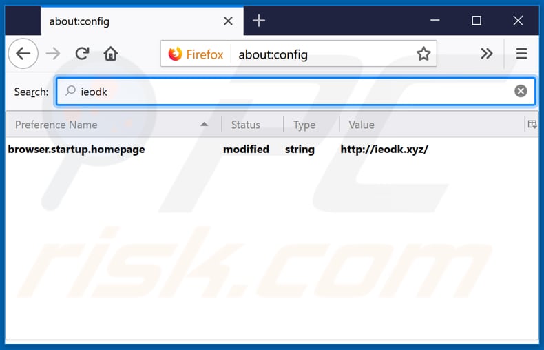 Removing ieodk.xyz from Mozilla Firefox default search engine
