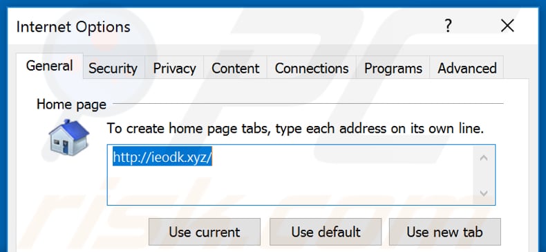 Removing ieodk.xyz from Internet Explorer homepage